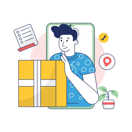 Boy is viewing Online Delivery parcel  Illustration