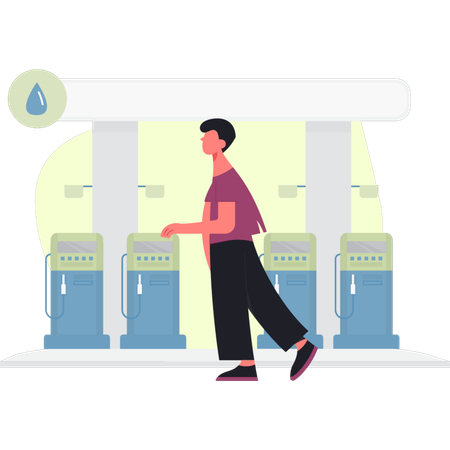 Boy is walking near petrol pump  Illustration