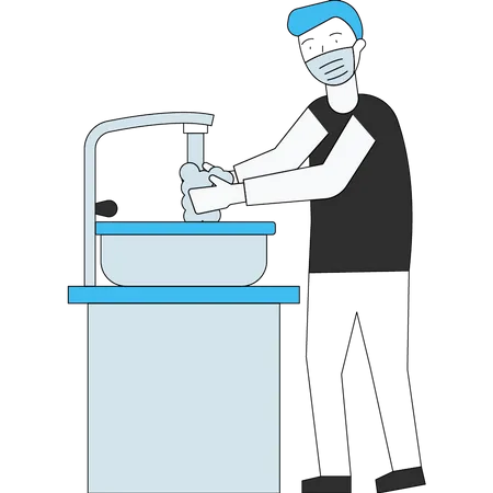 The Boy Is Washing His Hands Well Illustration