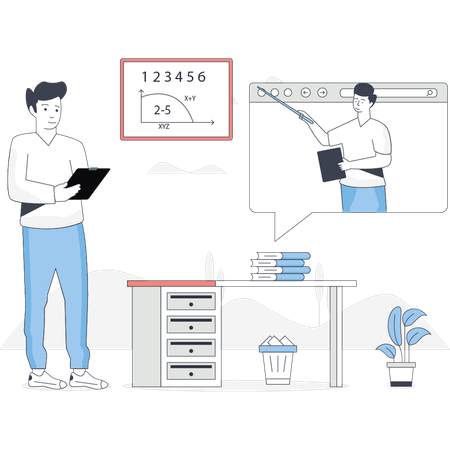 少年は数学の問題の解き方を見ている  イラスト