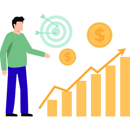 Boy is watching the progress of the dollar graph  Illustration