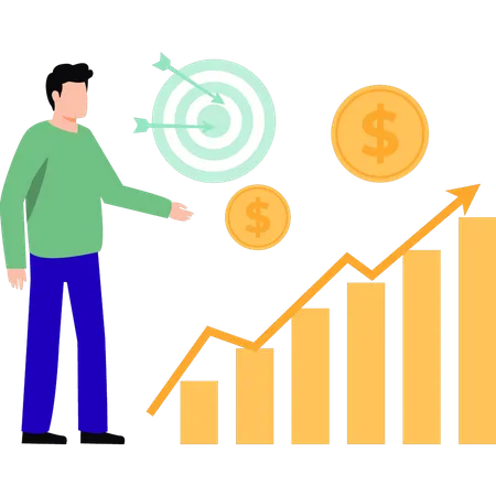 Boy is watching the progress of the dollar graph  Illustration