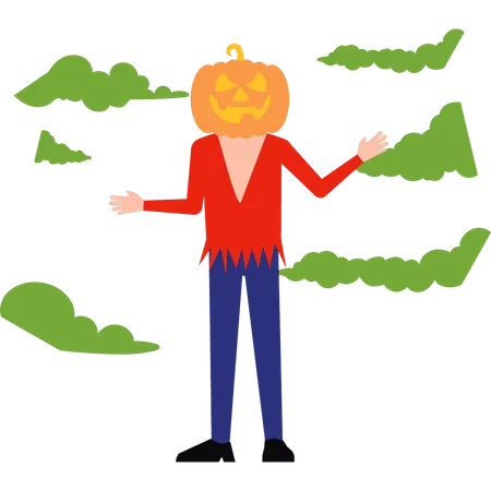 The Boy Is Wearing A Pumpkin Face Illustration