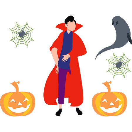 Boy is wearing a vamp costume  Illustration