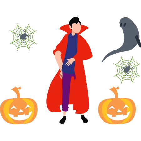 Boy is wearing a vamp costume  Illustration