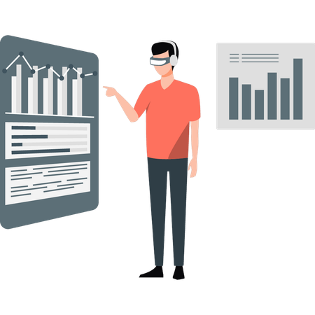 Boy is wearing VR glasses while business presentation  Illustration