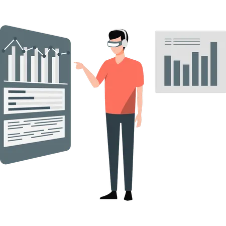 Boy is wearing VR glasses while business presentation  Illustration