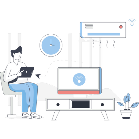 Boy is work in home Illustration