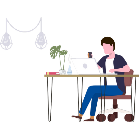 Boy is working from home  Illustration