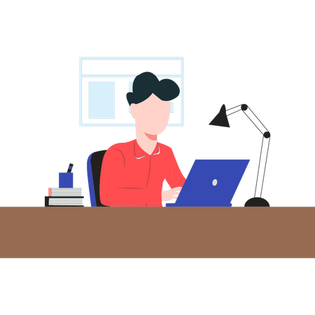 Boy is working from home  イラスト