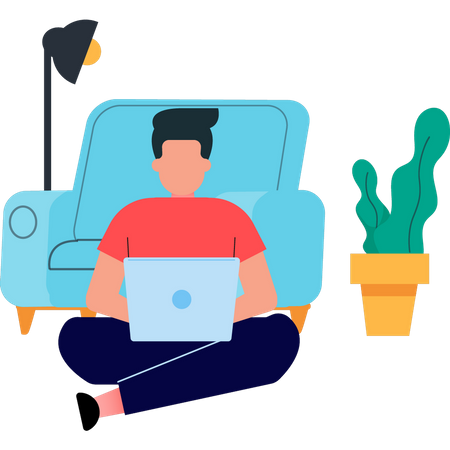 Boy is working from home  Illustration