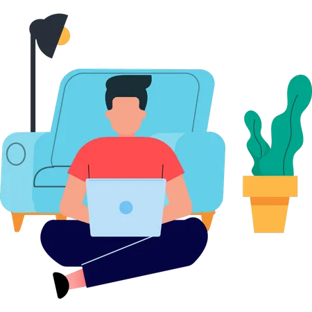 The Boy Is Working From Home Illustration