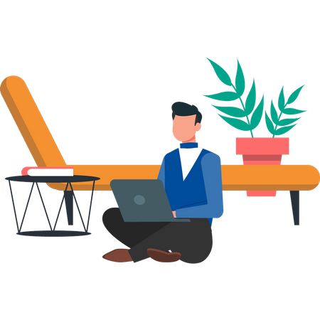 Boy is working from home  Illustration