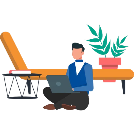 The Boy Is Working From Home Illustration