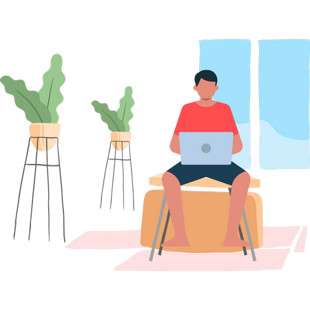 Boy is working from home  Illustration