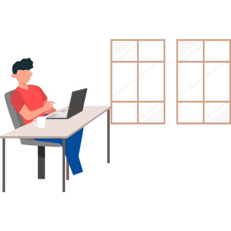 Boy is working from home  イラスト