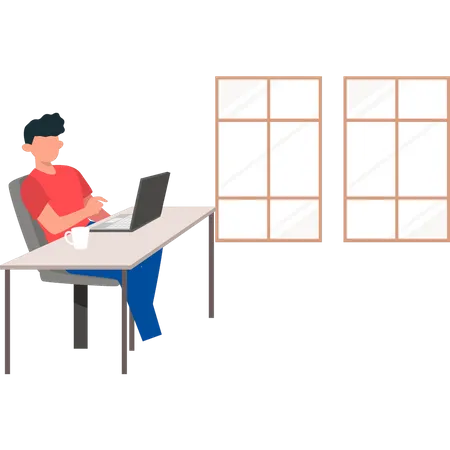 The Boy Is Working From Home Illustration