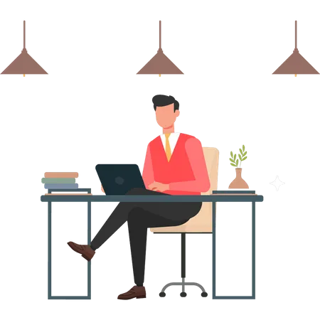 Boy is working from home  Illustration