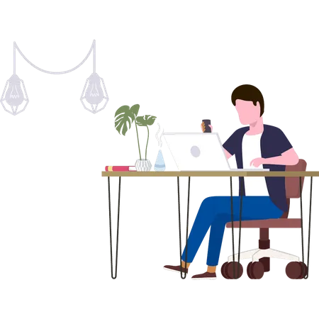 Boy is working from home  Illustration