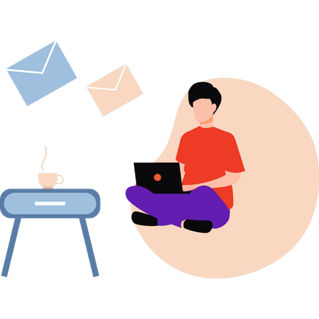 Boy is working from home  Illustration