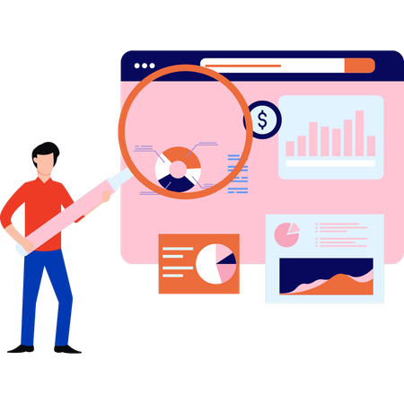 Boy is working on business chart graph  Illustration