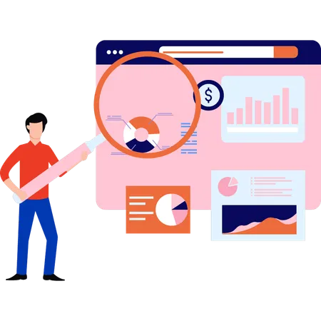 Boy is working on business chart graph  Illustration