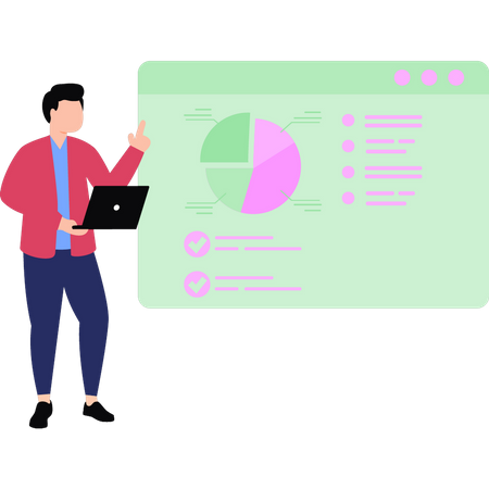 Boy is working on chart report  Illustration