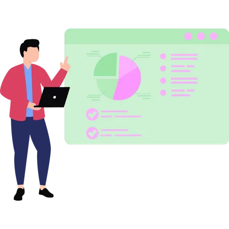 Boy is working on chart report  Illustration