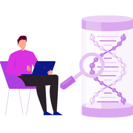 Boy is working on DNA genetics  Illustration