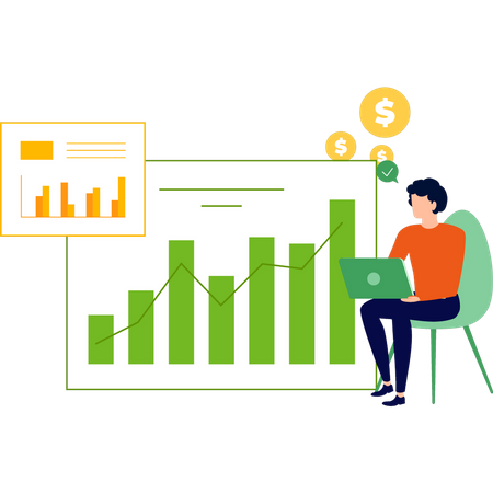 Boy is working on dollar graph  Illustration