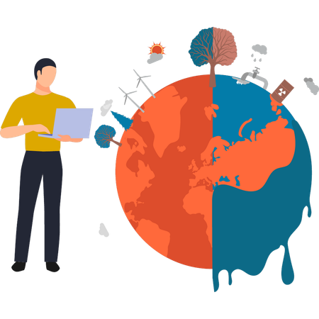 Boy is working on global change in the environment  Illustration
