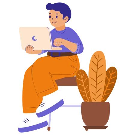 Boy is working on laptop  Illustration