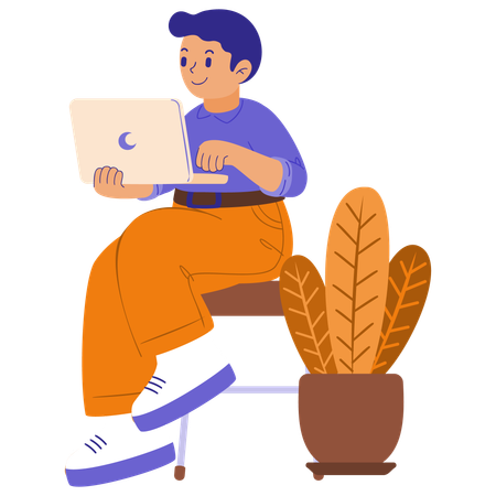 Boy is working on laptop  Illustration