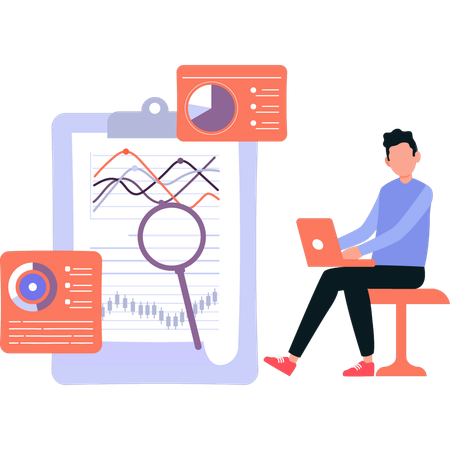 Boy is working on line graph  Illustration