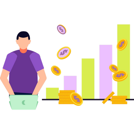 Boy is working on the dollar graph  Illustration