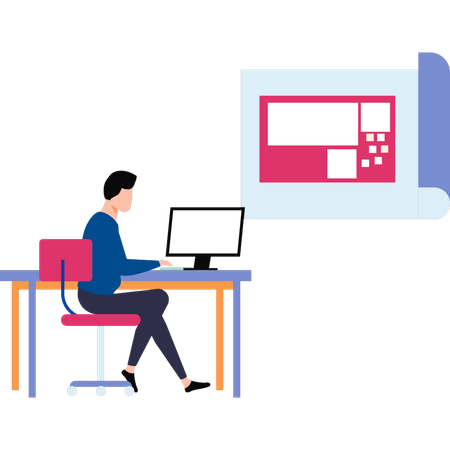 Boy is working on the laptop  Illustration