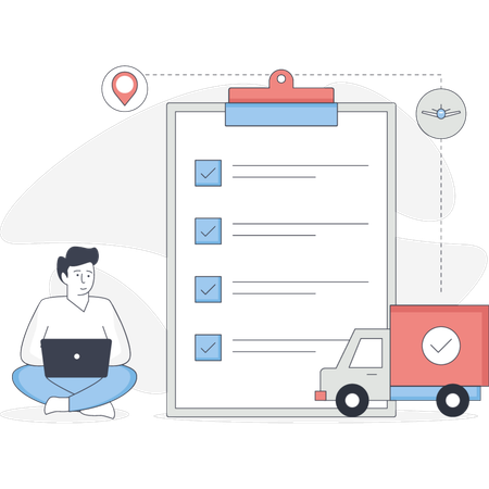 Boy is working on the logistic list  Illustration