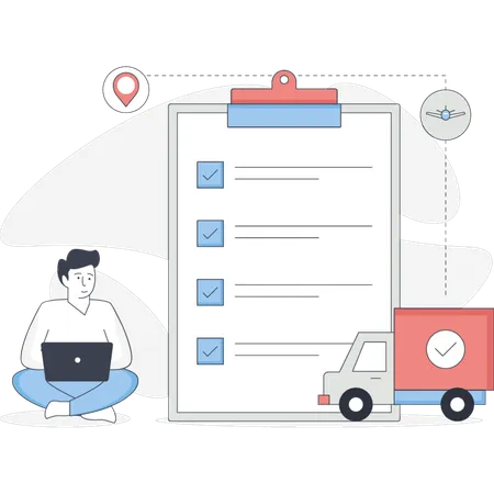 Boy is working on the logistic list  Illustration