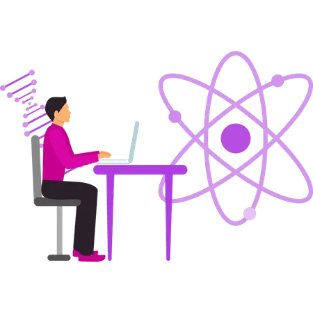 Boy is working on the nuclear structure  Illustration