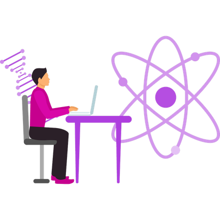 Boy is working on the nuclear structure  Illustration