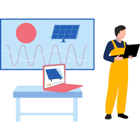 Boy is working on the solar chart  Illustration