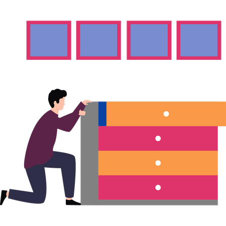 Boy is working on the wooden cabinets  Illustration