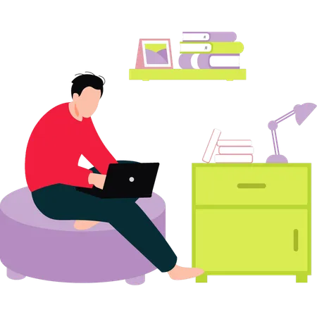 Boy Working Online On Laptop At Home Illustration