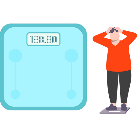 Boy is worried about his excess weight  Illustration