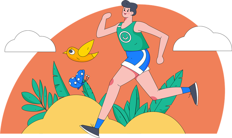 Boy jogging in park  Illustration