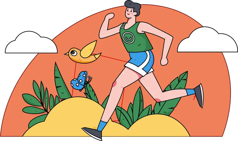 Boy jogging in park  Illustration