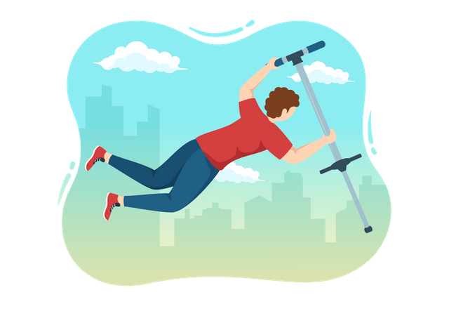 Boy jump high using Pogo Stick  Illustration
