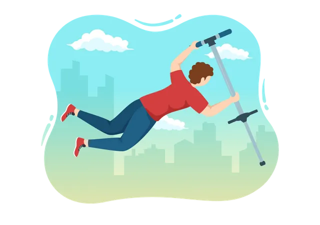 Boy jump high using Pogo Stick  Illustration