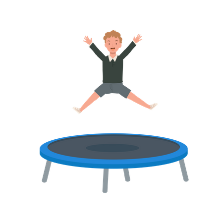 Boy jumping on trampoline  Illustration