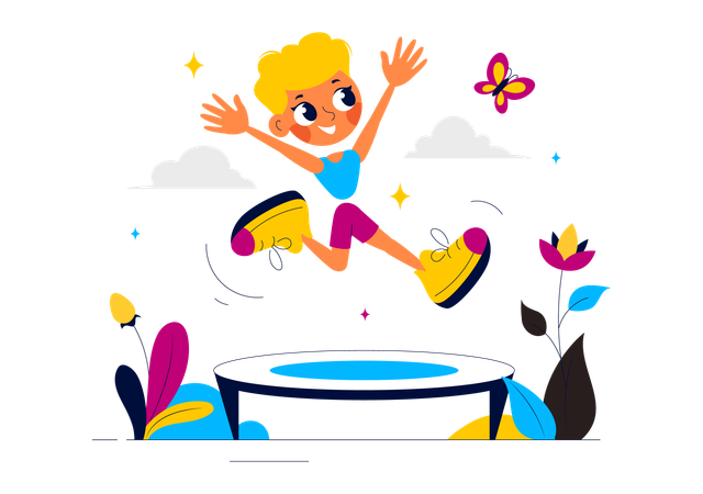 Boy jumping on trampoline  Illustration